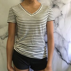 Black and White Stripped V-neck Shirt